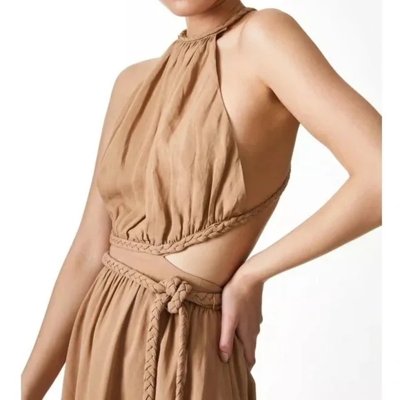 Alice + Olivia Midi Halter Faith Braided Cut-Out Dress
